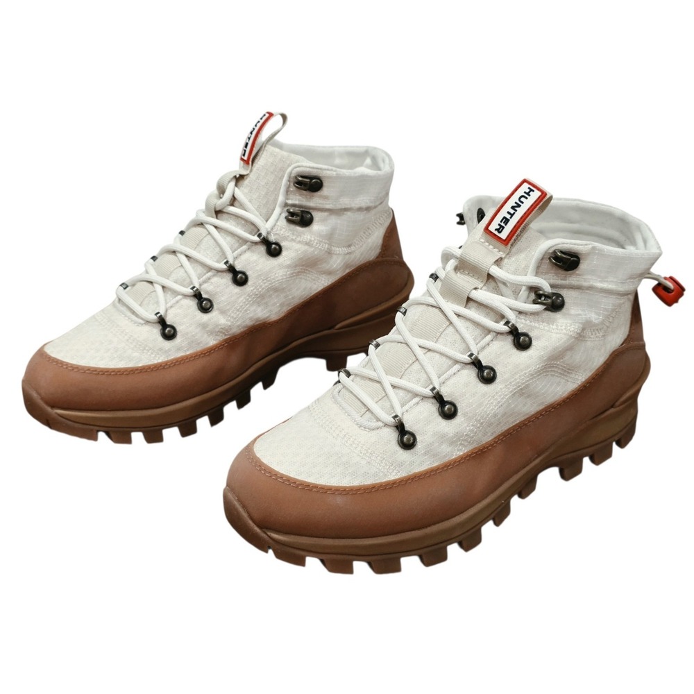 Hunter Explorer Lace Up Hiking Boots Womens 8 White Brown Lug Sole Ankle Boots